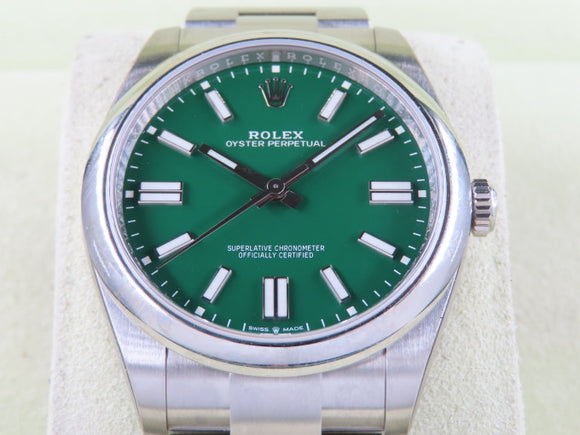 Rolex Oyster Perpetual Green Dial 41 mm 124300 New Old Stock Rolex Stickers October 2022