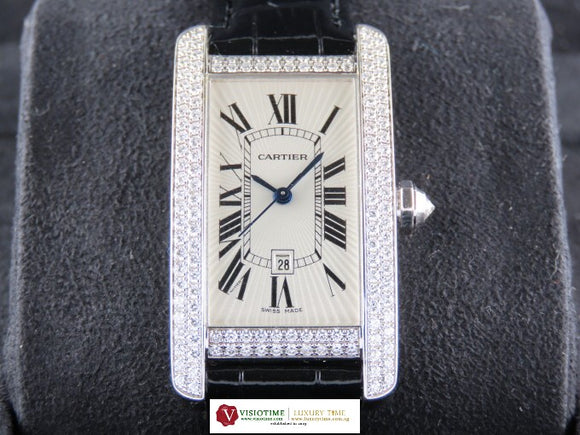 Cartier Tank Amercaine Diamond Bezel Automatic 18 ct. White Gold WB710002 September 2015