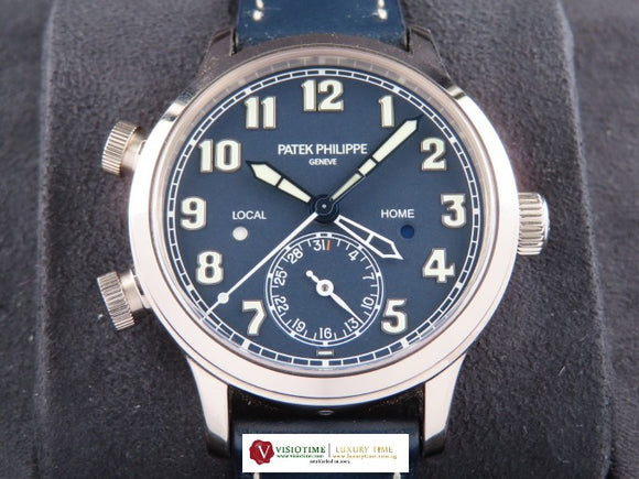 Patek Philippe Calatrava Pilot Travel Time Blue Dial 18 ct. White Gold 37.5 mm 7234 October 2021