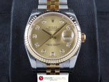 Rolex Datejust 36 mm 18 ct. Yellow Gold / Stainless Steel Champagne Diamond Jubilee Bracelet 116233 New Old Stock (Original Rolex Stickers Still Intact) December 2007