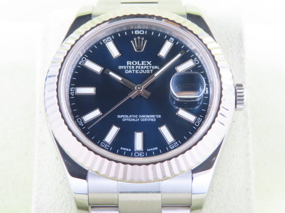 Rolex Datejust II 41 mm Blue Dial 18 ct. White Gold Fluted Bezel 116334 February 2011