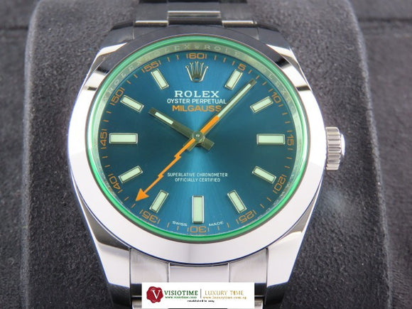 Rolex Milgauss Green Crystal Z Blue Dial 116400GV July 2020