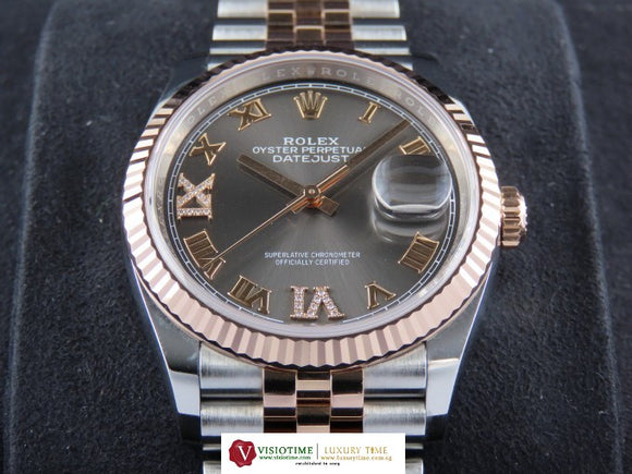 Rolex Datejust 36 18 ct. Rose Gold / Stainless Steel VI IX Diamond Dial Jubilee Bracelet 126231 August 2020