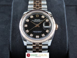 Rolex Datejust 36 mm 18 ct. Rose Gold / Stainless Steel Black Diamond Dial Jubilee Bracelet 126231 Unworn Unsized October 2021