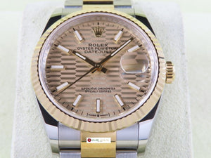 Rolex Datejust 36 mm 18 ct. Yellow Gold / Stainless Steel Gold Champagne Fluted Motif Dial 126233 Unworn November 2021