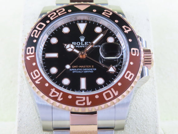 Rolex GMT Master II Ceramic Bezel 18 ct. Rose Gold / Stainless Steel Rootbeer 126711 New April 2024