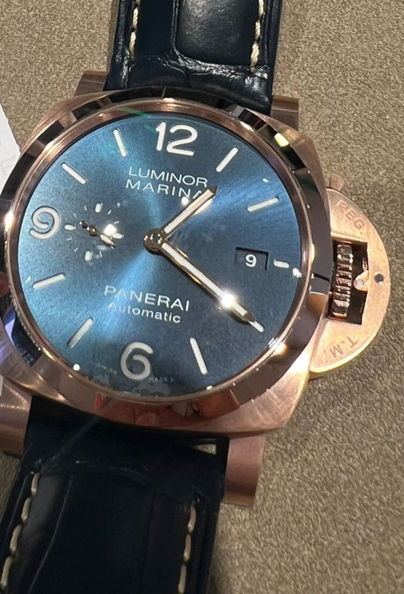 Panerai Luminor 1950 3 Days Automatic 44 mm Blue Dial 18 ct. Rose Gold New